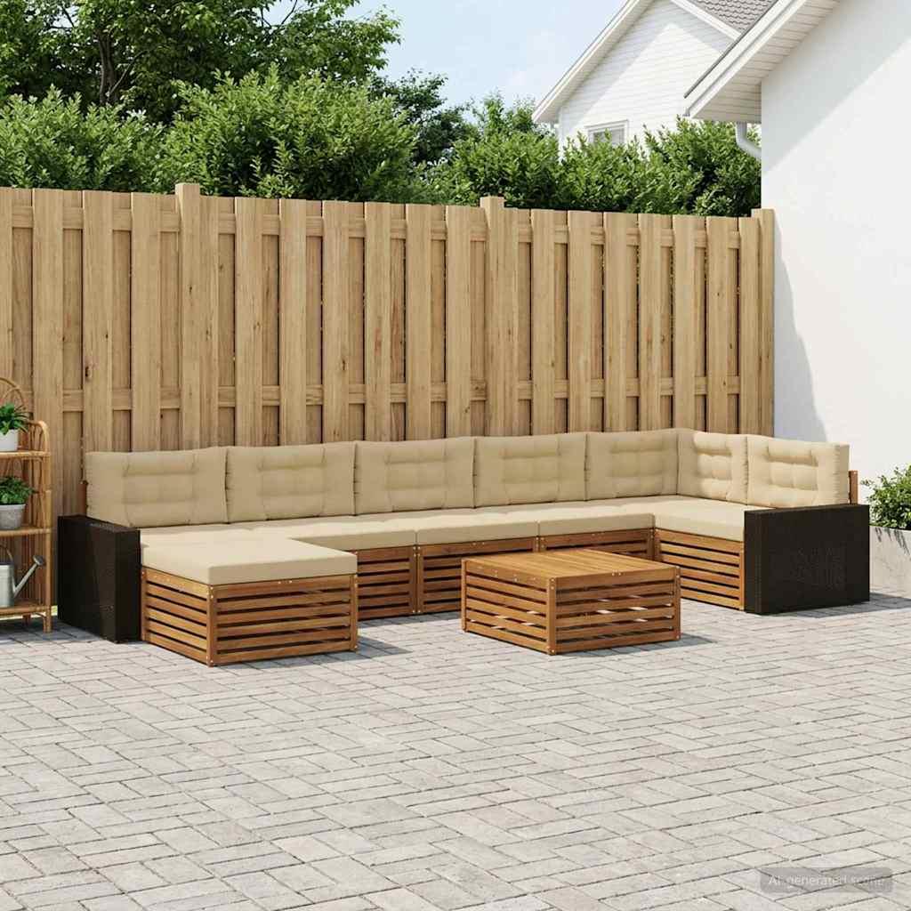 Udendørs sofagruppe med pude 8 stk Naturlig og Beige