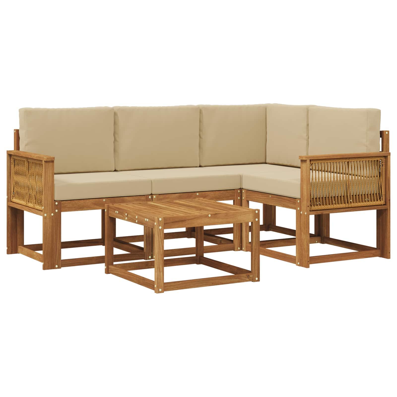 Udendørs sofagruppe med pude 5 stk Naturlig og Beige Polyester