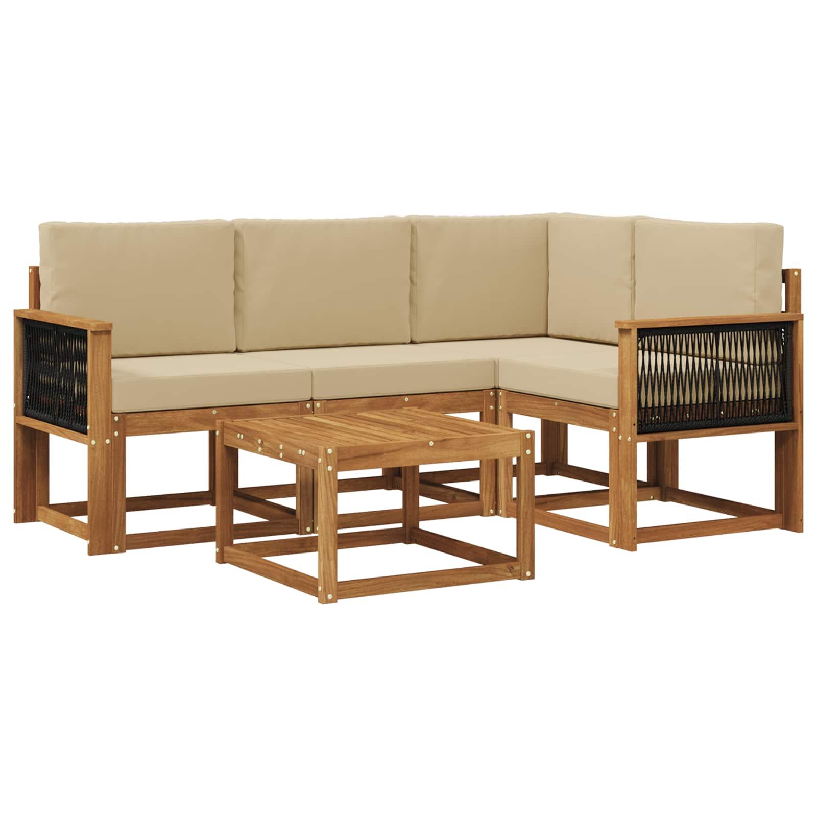 Udendørs sofagruppe med pude 5 stk Naturlig og Beige Polyester