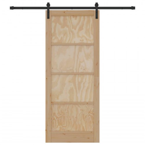Skydedør Naturfarvet og sort 86 x 211 cm Massivt fyrretræ
