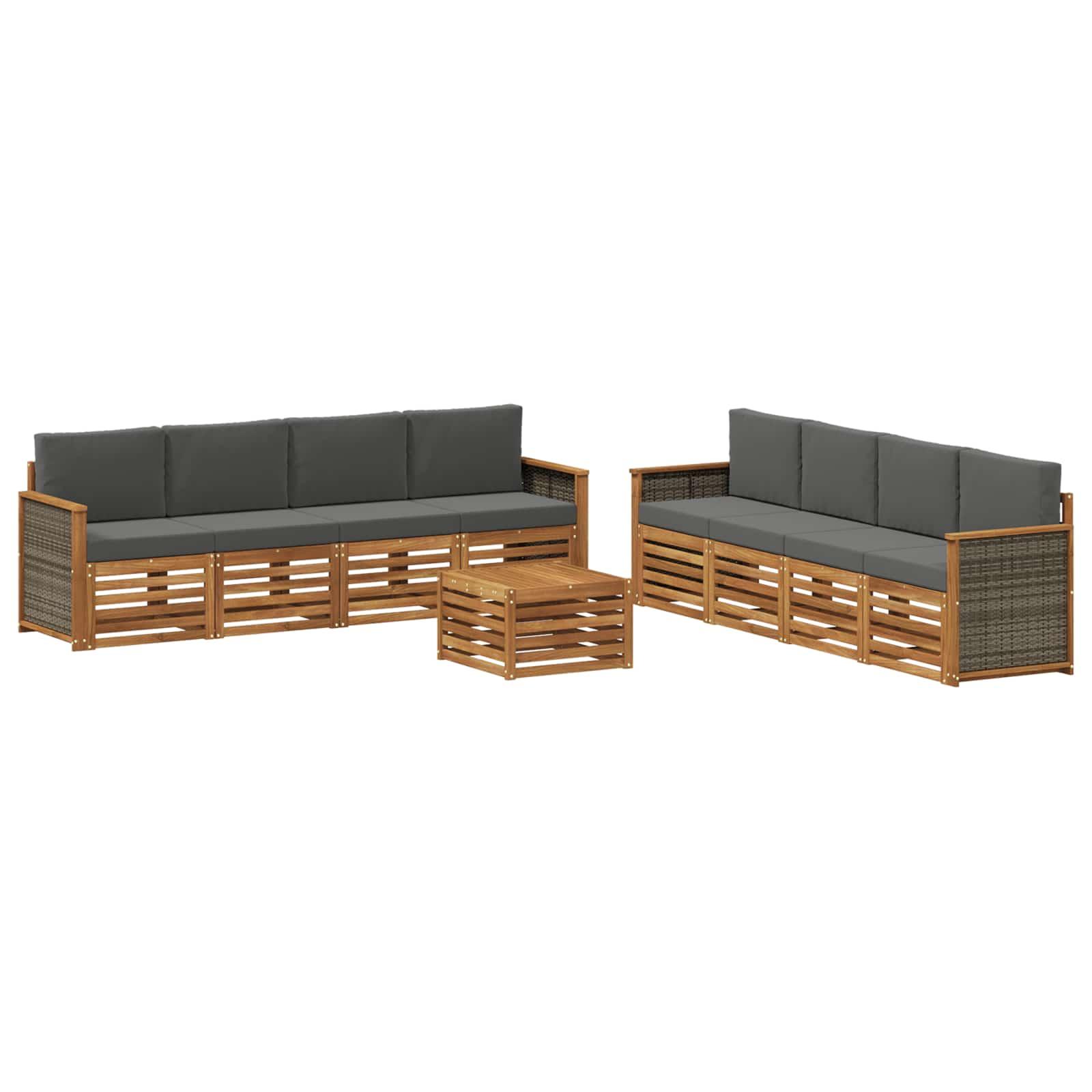 Sofasæt med pude 9 stk Massivt Akacietræ