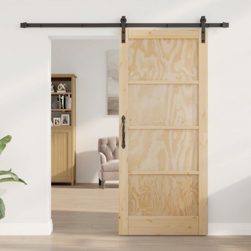 Skydedør Naturfarvet og sort 86 x 198,5 cm Massivt fyrretræ