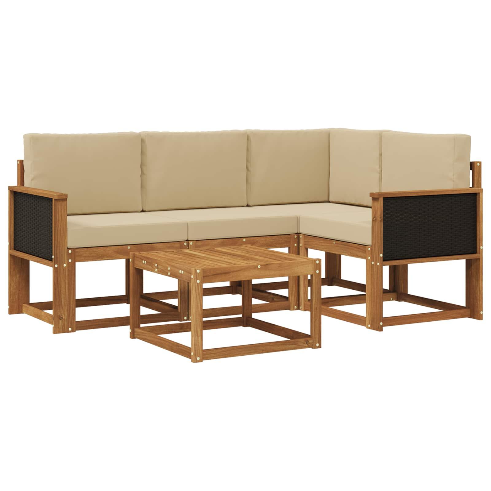 Udendørs sofagruppe med pude 5 stk Naturlig og Beige Polyester