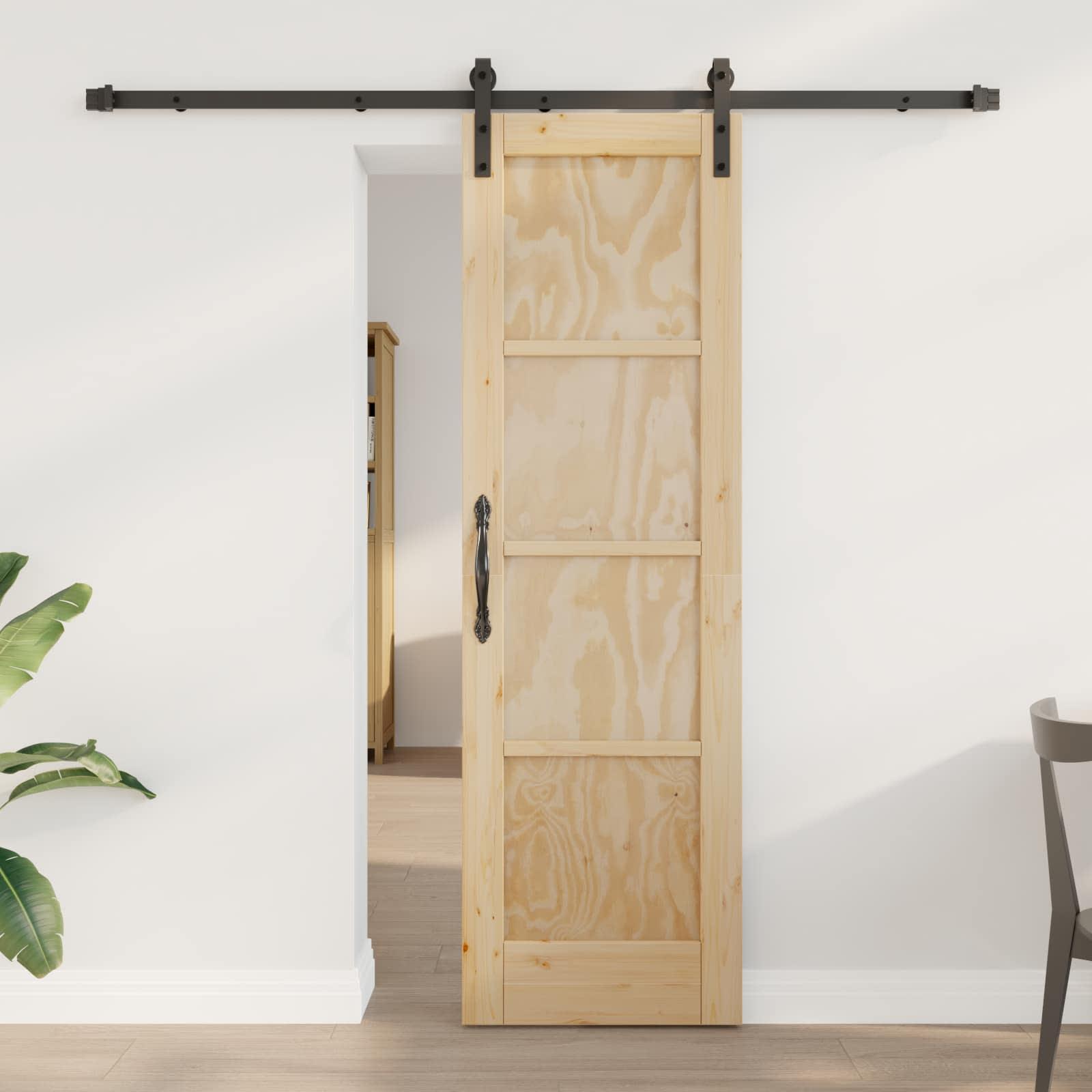 Skydedør Naturfarvet og sort 61 x 198,5 cm Massivt fyrretræ
