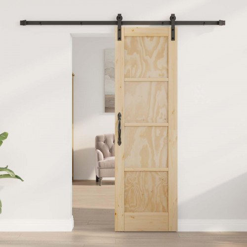 Skydedør Naturfarvet og sort 61 x 198,5 cm Massivt fyrretræ