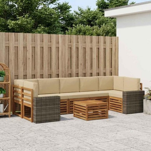 Udendørs sofagruppe 8 stk Naturlig og Beige Massivt Akacietræ
