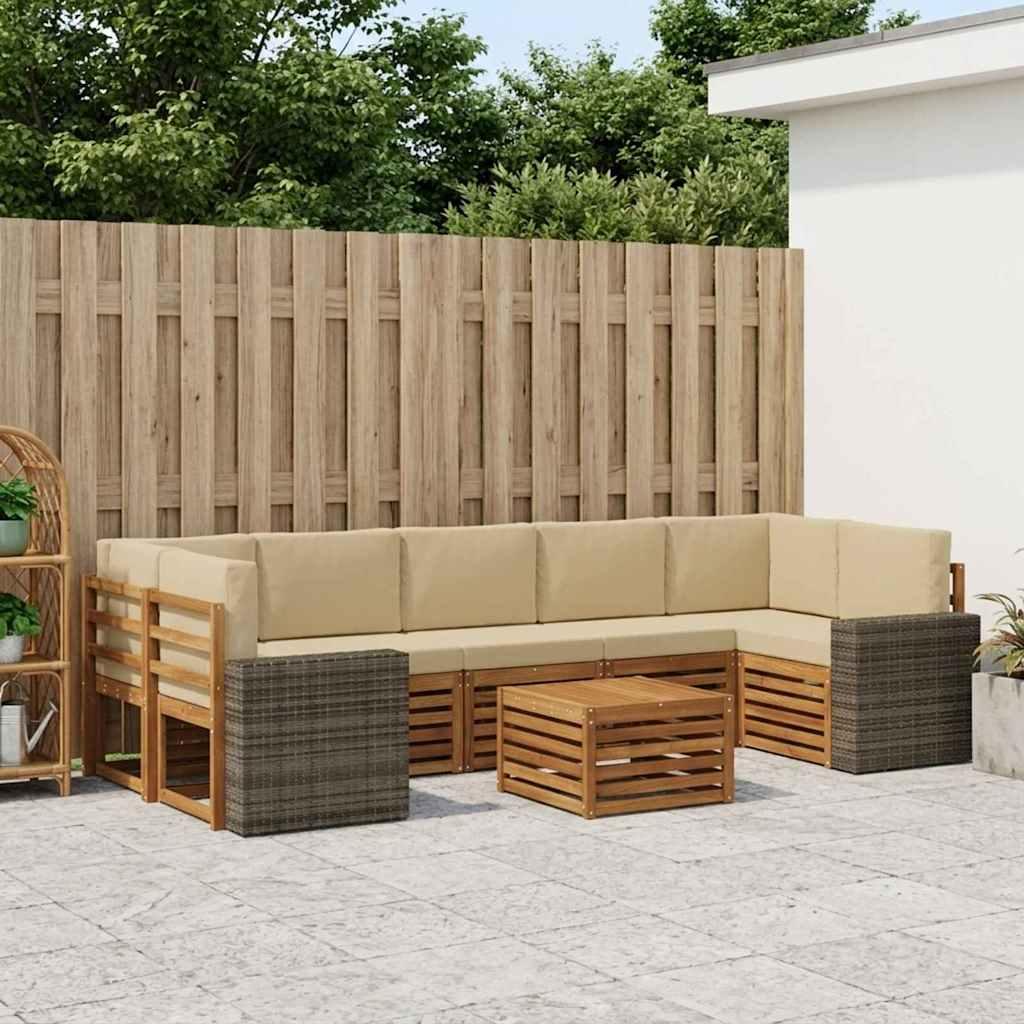 Udendørs sofagruppe 8 stk Naturlig og Beige Massivt Akacietræ