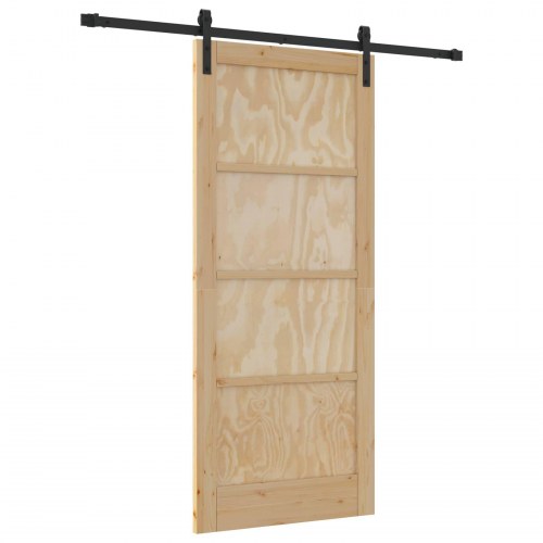 Skydedør Naturfarvet og sort 86 x 198,5 cm Massivt fyrretræ