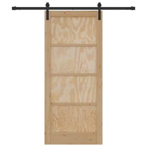 Skydedør Naturfarvet og sort 86 x 198,5 cm Massivt fyrretræ