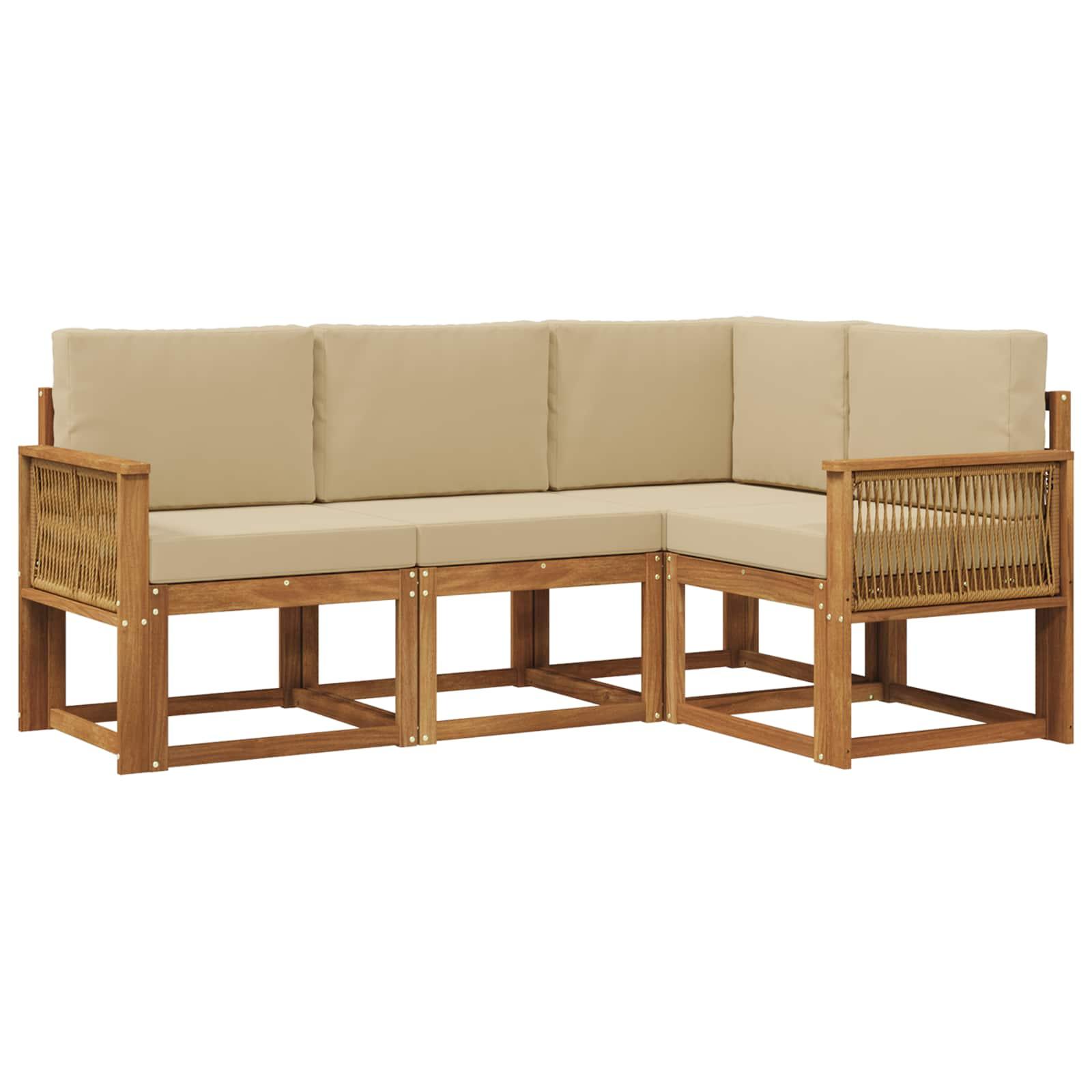 Udendørs sofagruppe med pude 4 stk Naturlig og Beige Polyester