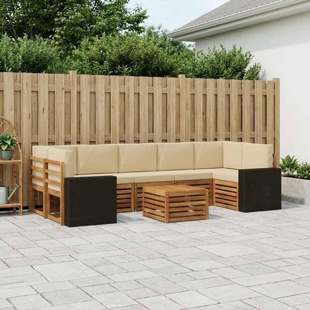 Udendørs sofagruppe 8 stk Naturlig og Beige Massivt Akacietræ