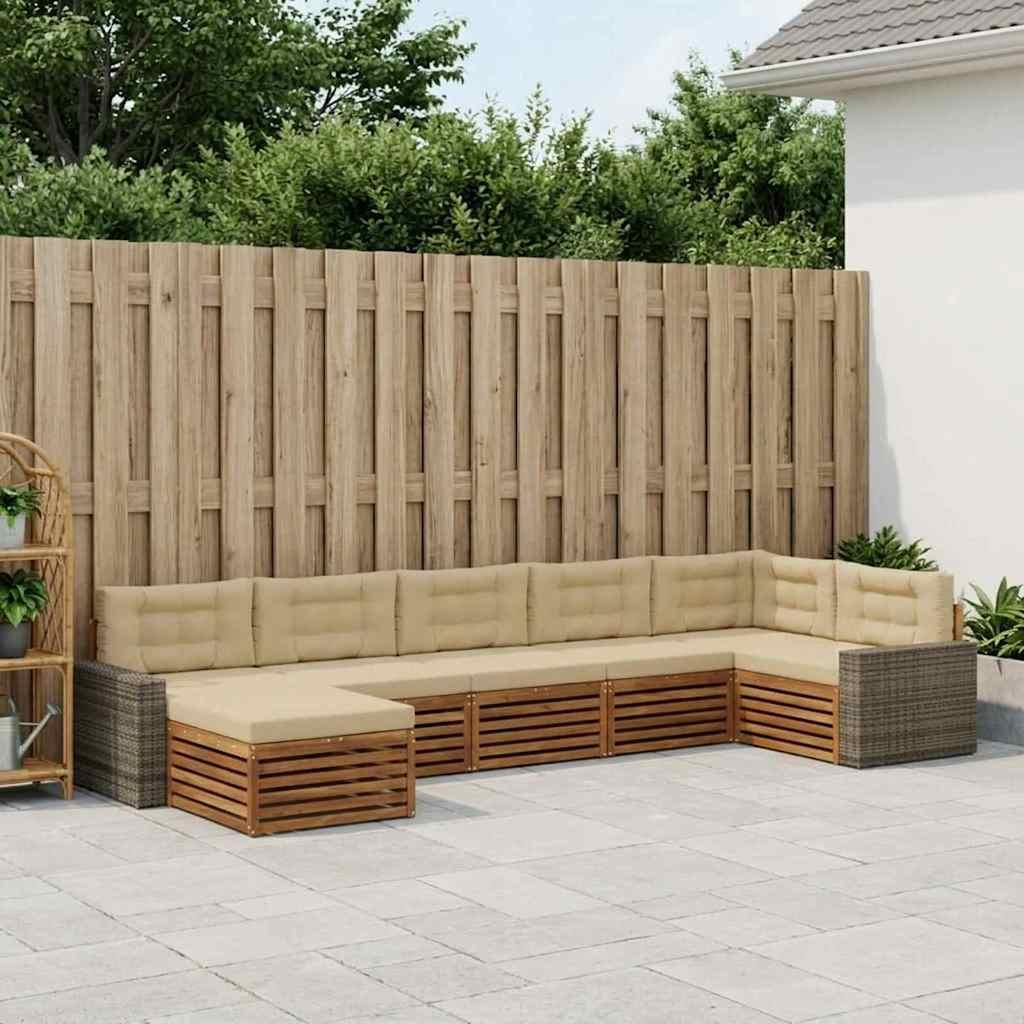 Udendørs sofagruppe med pude 7 stk Naturlig og Beige