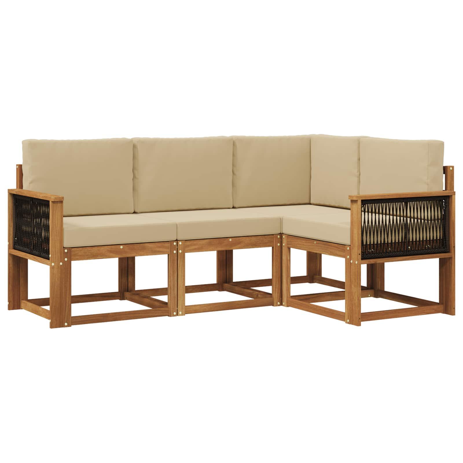 Udendørs sofagruppe med pude 4 stk Naturlig og Beige Polyester