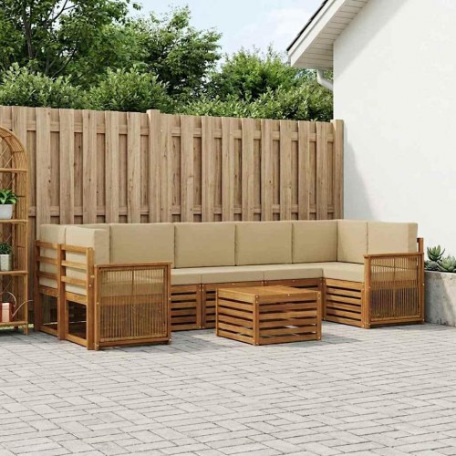 Udendørs sofagruppe 8 stk Naturlig og Beige Massivt Akacietræ