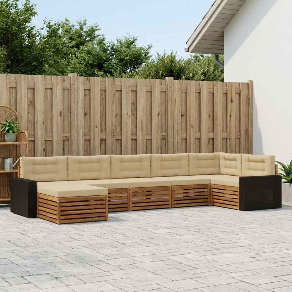 Udendørs sofagruppe med pude 7 stk Naturlig og Beige