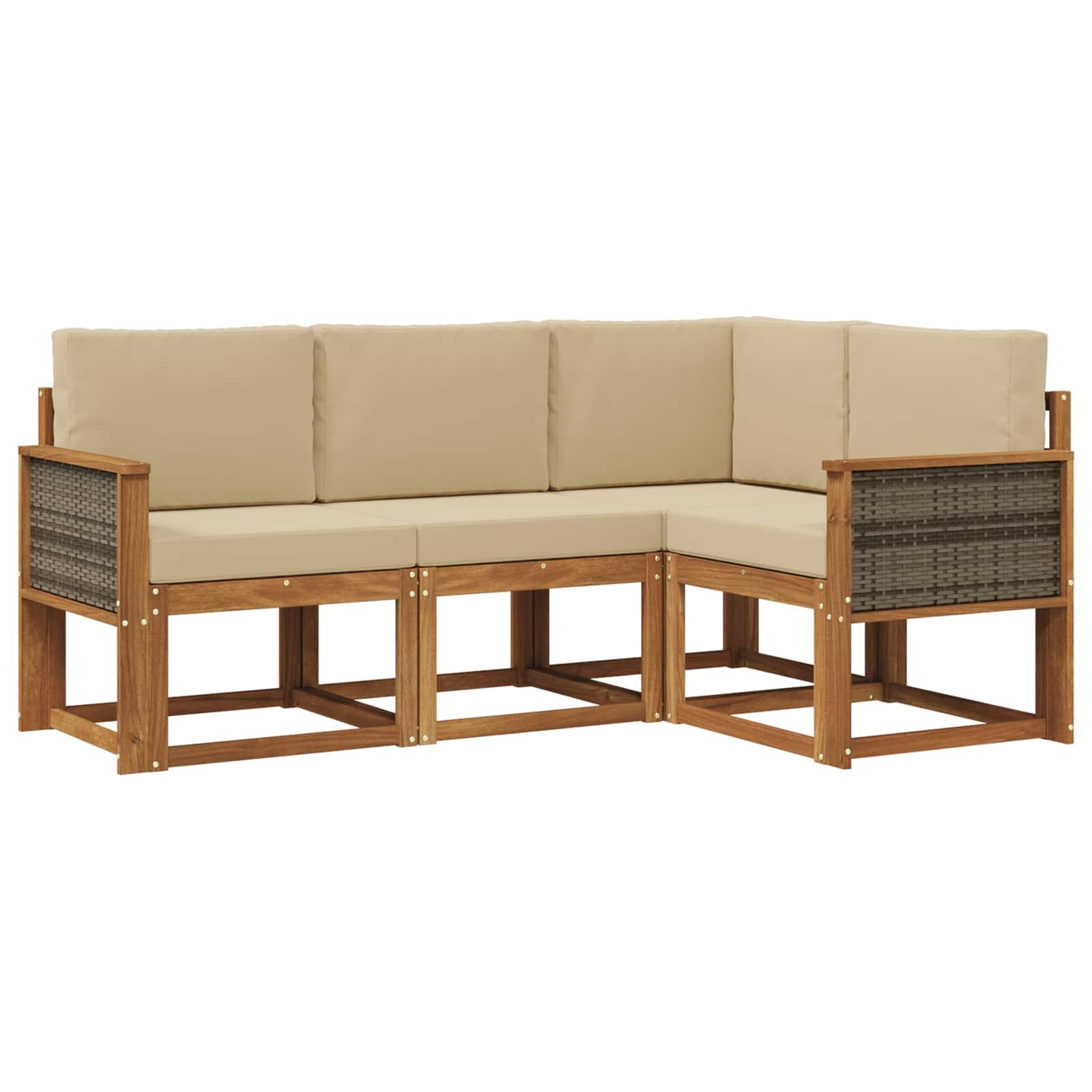 Udendørs sofagruppe med pude 4 stk Naturlig og Beige Polyester