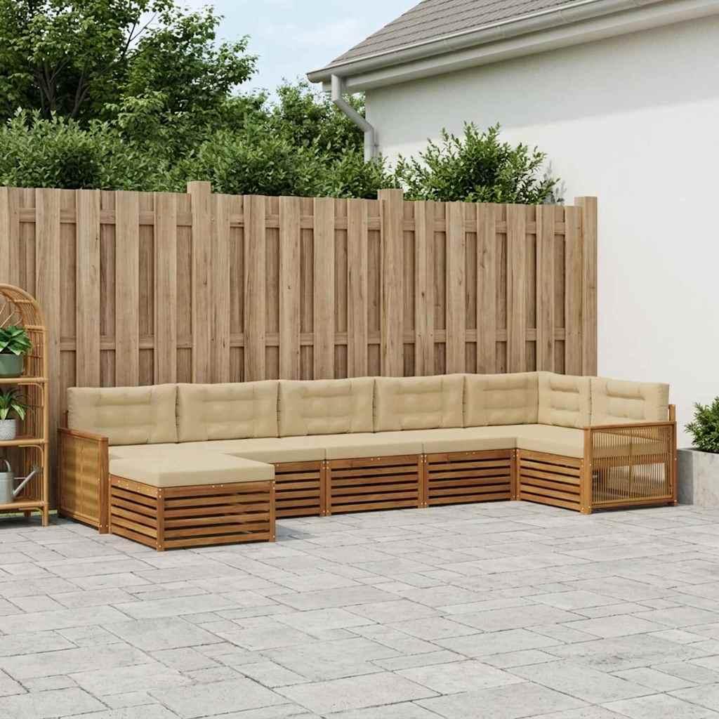 Udendørs sofagruppe med pude 7 stk Naturlig og Beige