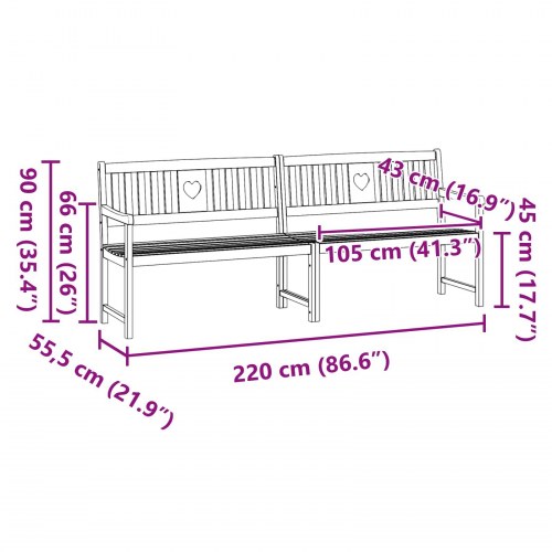 Udendørs bænk Naturfarvet 220 x 55,5 x 90 cm Massivt Akacietræ