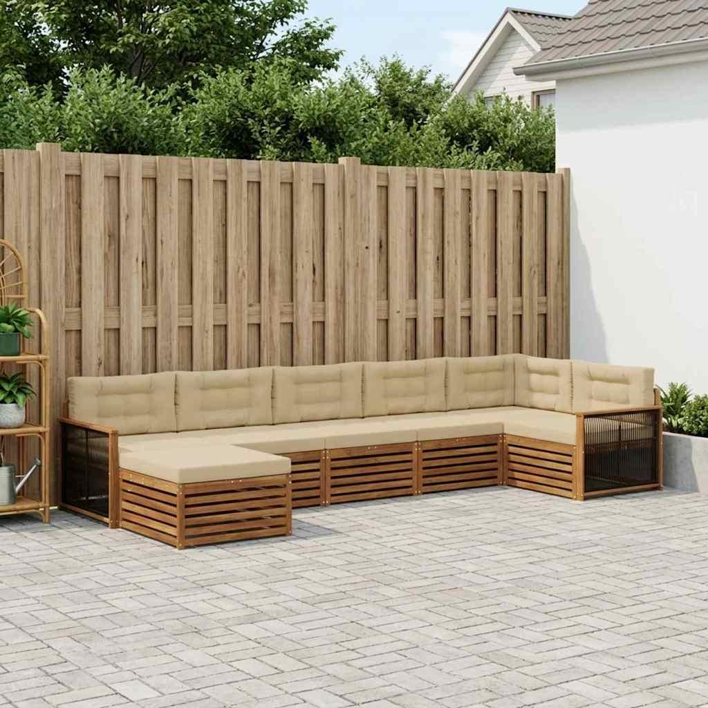 Udendørs sofagruppe med pude 7 stk Naturlig og Beige