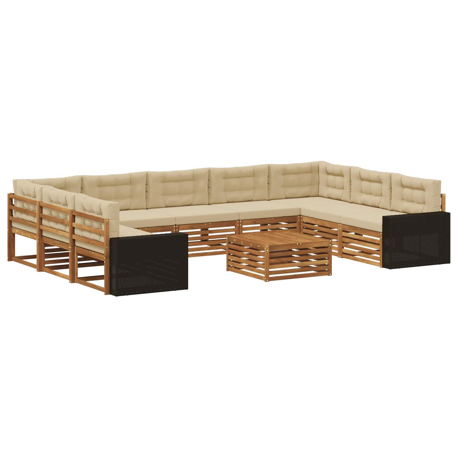 Udendørs sofagruppe 10 stk Naturlig og Beige Massivt Akacietræ