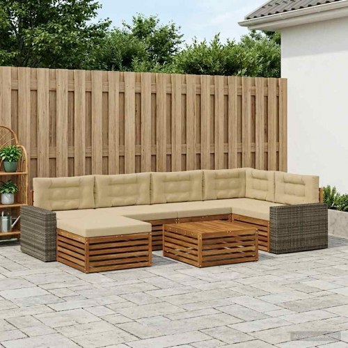 Udendørs sofagruppe med pude 7 stk Naturlig og Beige