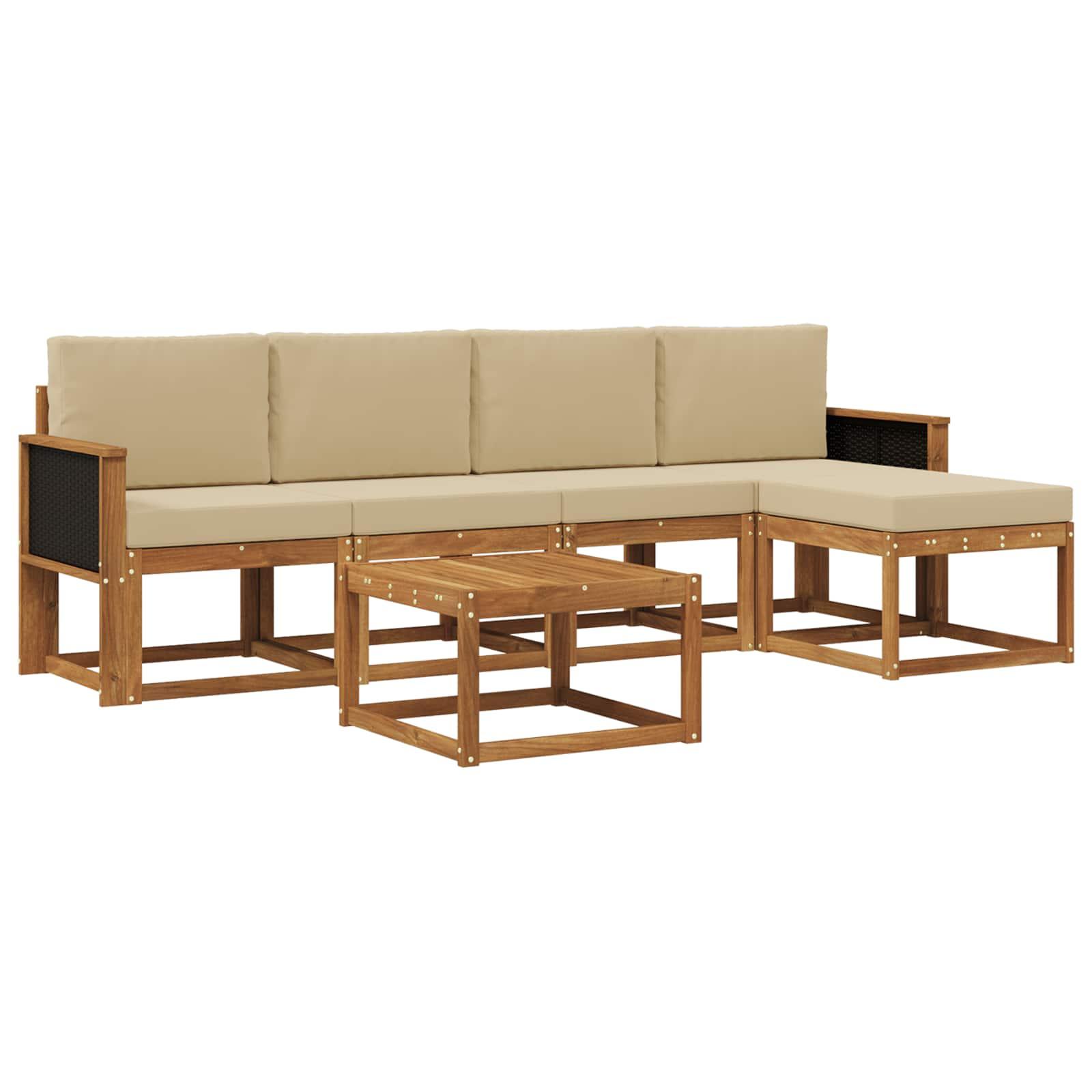 Udendørs sofagruppe med pude 6 stk Naturlig og Beige Polyester