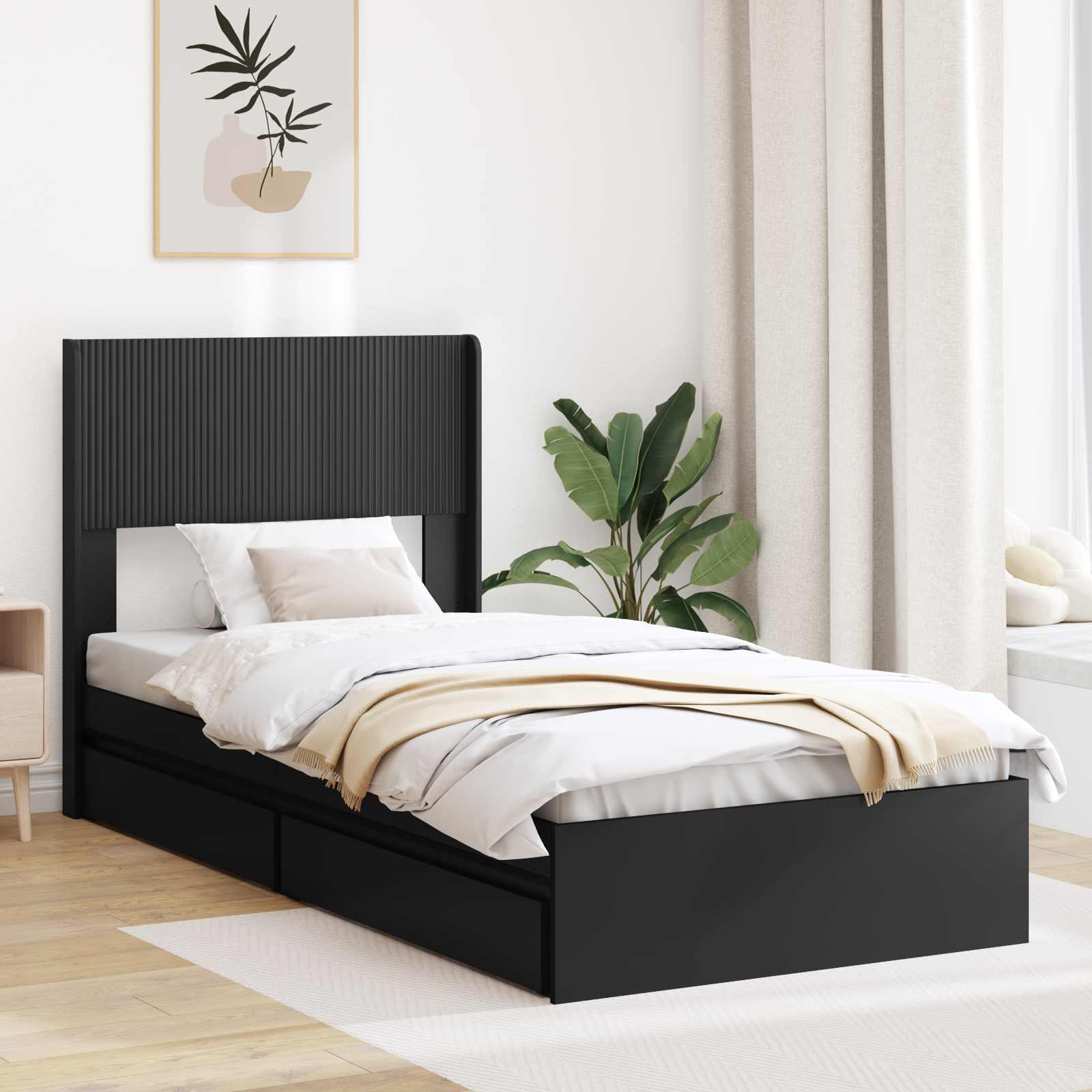 Sengestel med opbevaring og hovedgærde Sort 75 x 190 cm