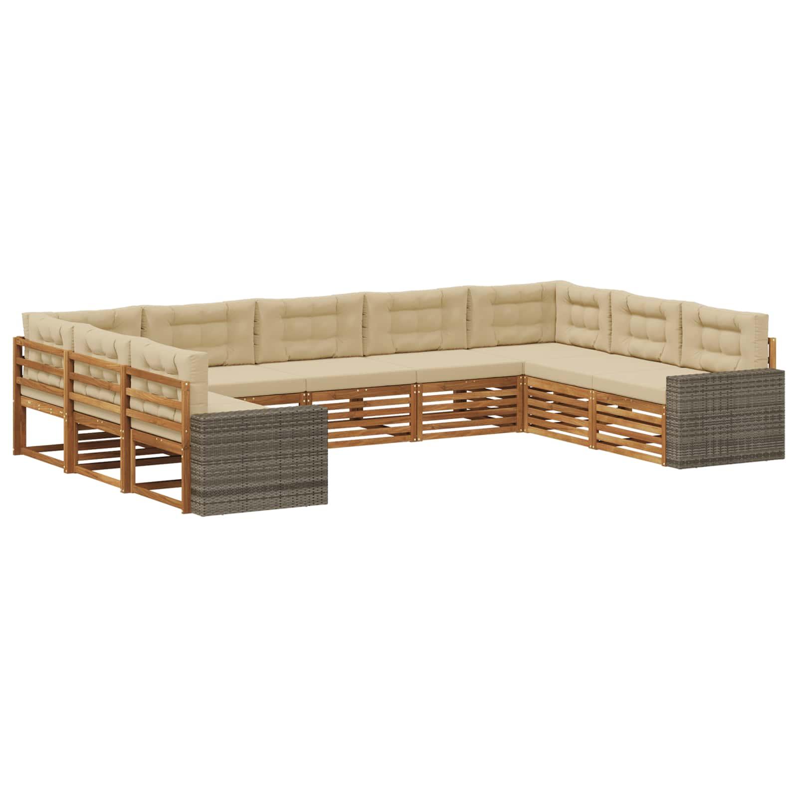 Udendørs sofagruppe 9 stk Naturlig og Beige Massivt Akacietræ