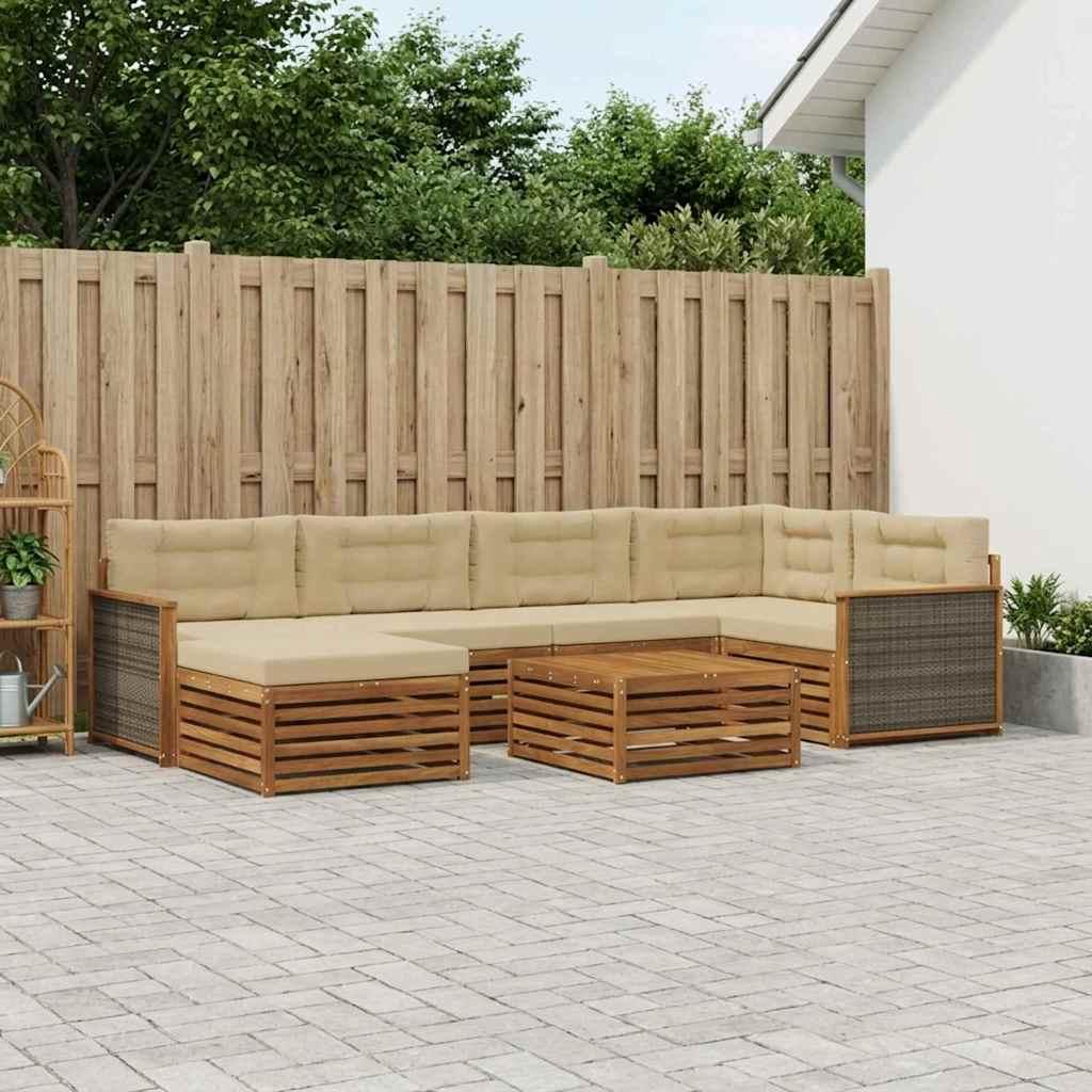 Udendørs sofagruppe med pude 7 stk Naturlig og Beige