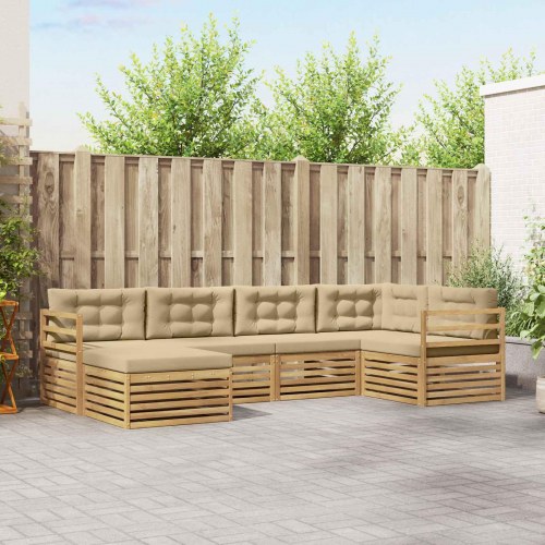 Udendørs sofagruppe med pude 6 stk Hvid og Beige Polyester