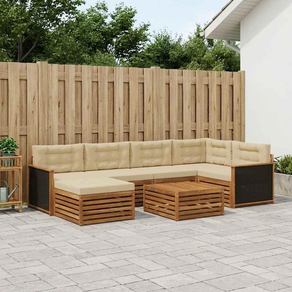 Udendørs sofagruppe med pude 7 stk Naturlig og Beige