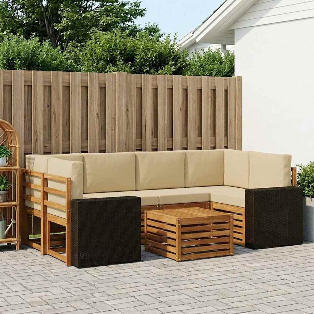Udendørs sofagruppe 7 stk Naturlig og Beige Massivt Akacietræ