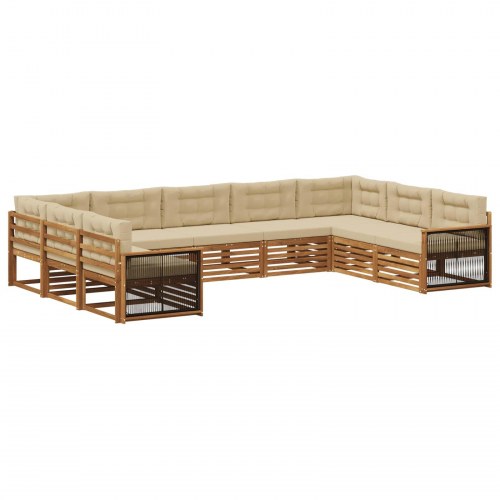 Udendørs sofagruppe 9 stk Naturlig og Beige Massivt Akacietræ