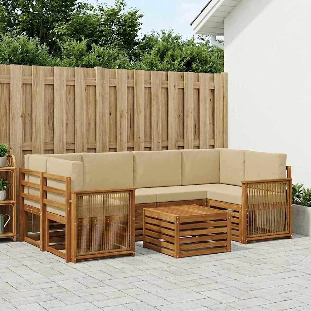 Udendørs sofagruppe 7 stk Naturlig og Beige Massivt Akacietræ