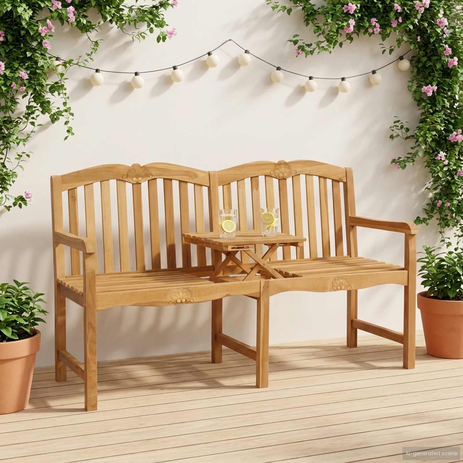 Håndskåret Rosenbænk Naturfarvet 155 x 60 x 94 cm