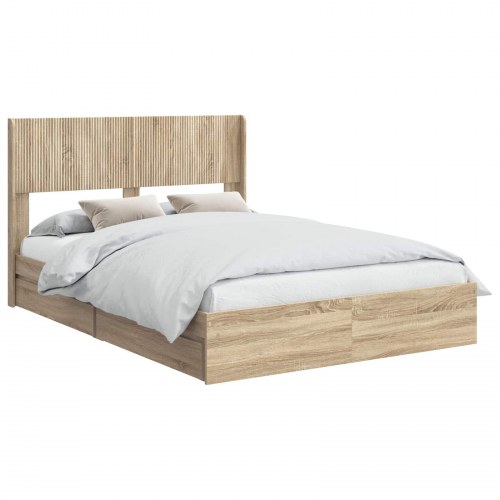 Sengestel med opbevaring og hovedgærde Sonoma-eg 150 x 200 cm