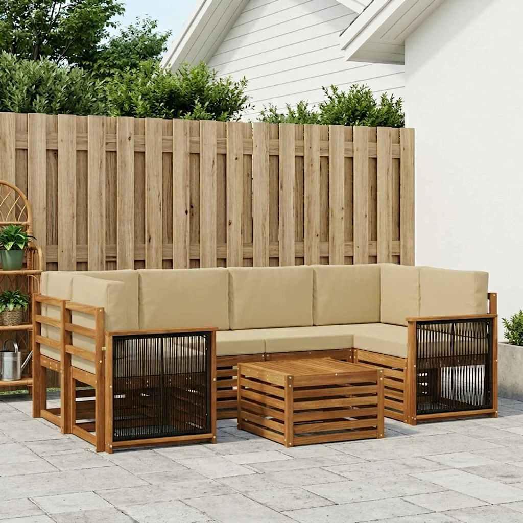 Udendørs sofagruppe 7 stk Naturlig og Beige Massivt Akacietræ