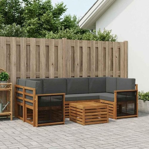 Udendørs sofagruppe med pude 7 stk Naturlig og Antracit