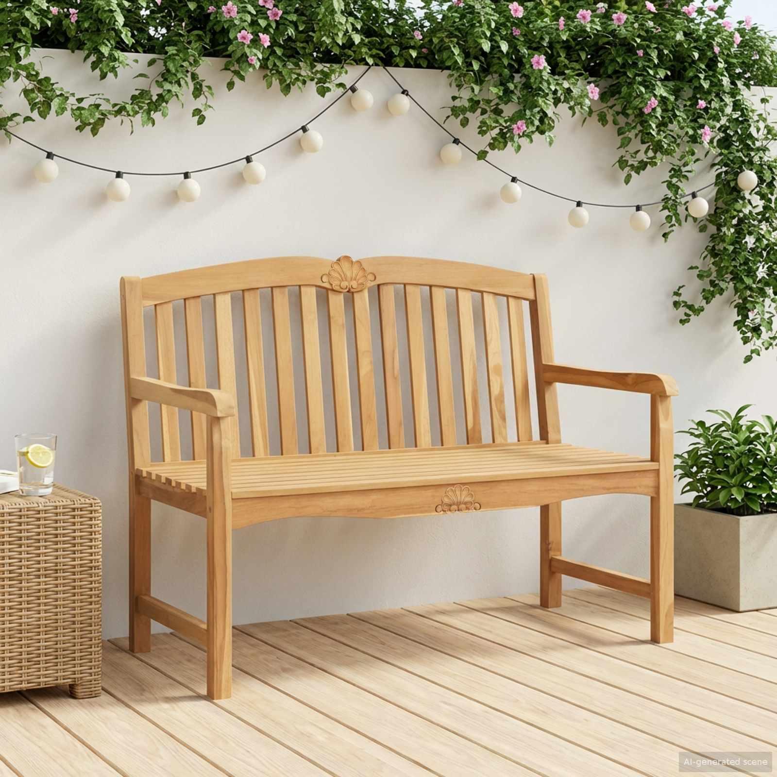 Håndskåret Rosenbænk Naturfarvet 114 x 60 x 95 cm