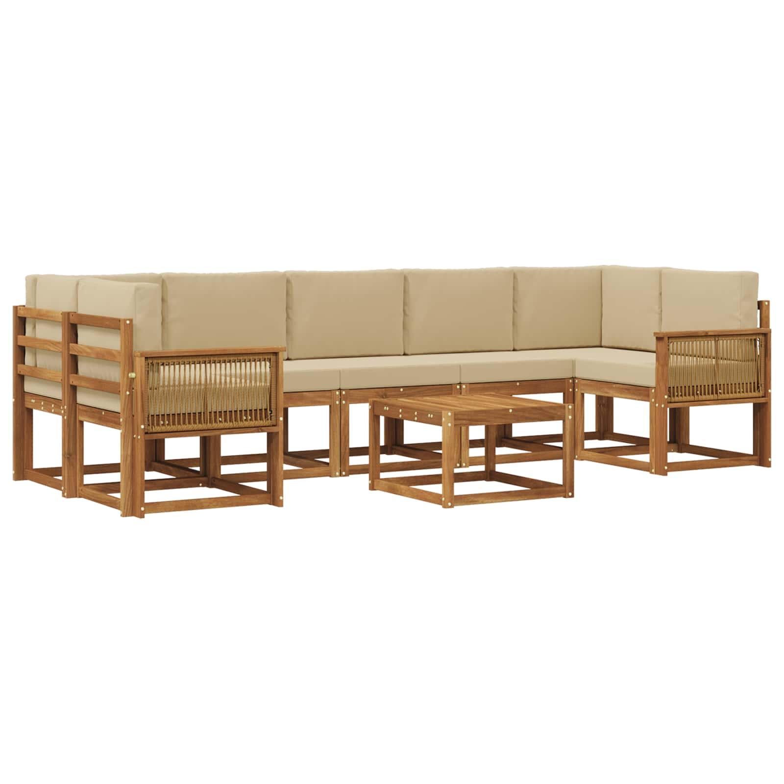 Udendørs sofagruppe med pude 8 stk Naturlig og Beige Polyester
