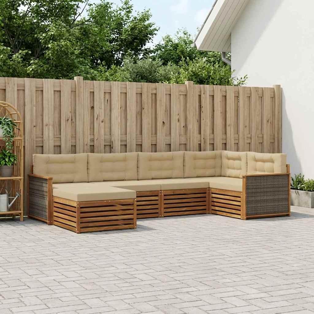 Udendørs sofagruppe med pude 6 stk Naturlig og Beige