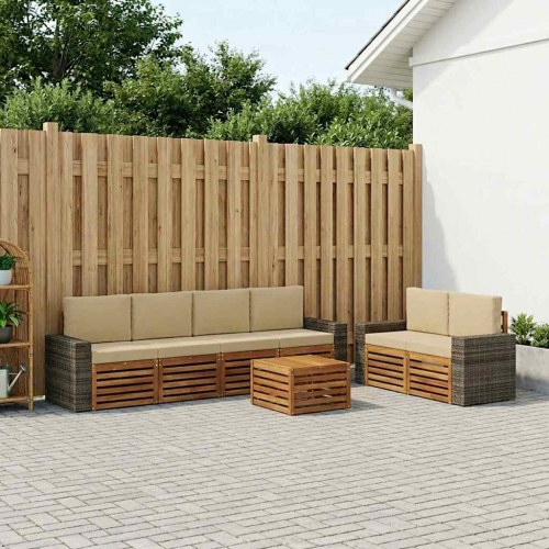 Udendørs sofagruppe 7 stk Naturlig og Beige Massivt Akacietræ