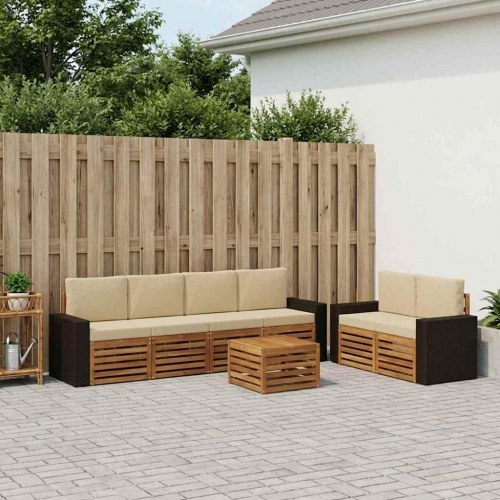 Udendørs sofagruppe 7 stk Naturlig og Beige Massivt Akacietræ