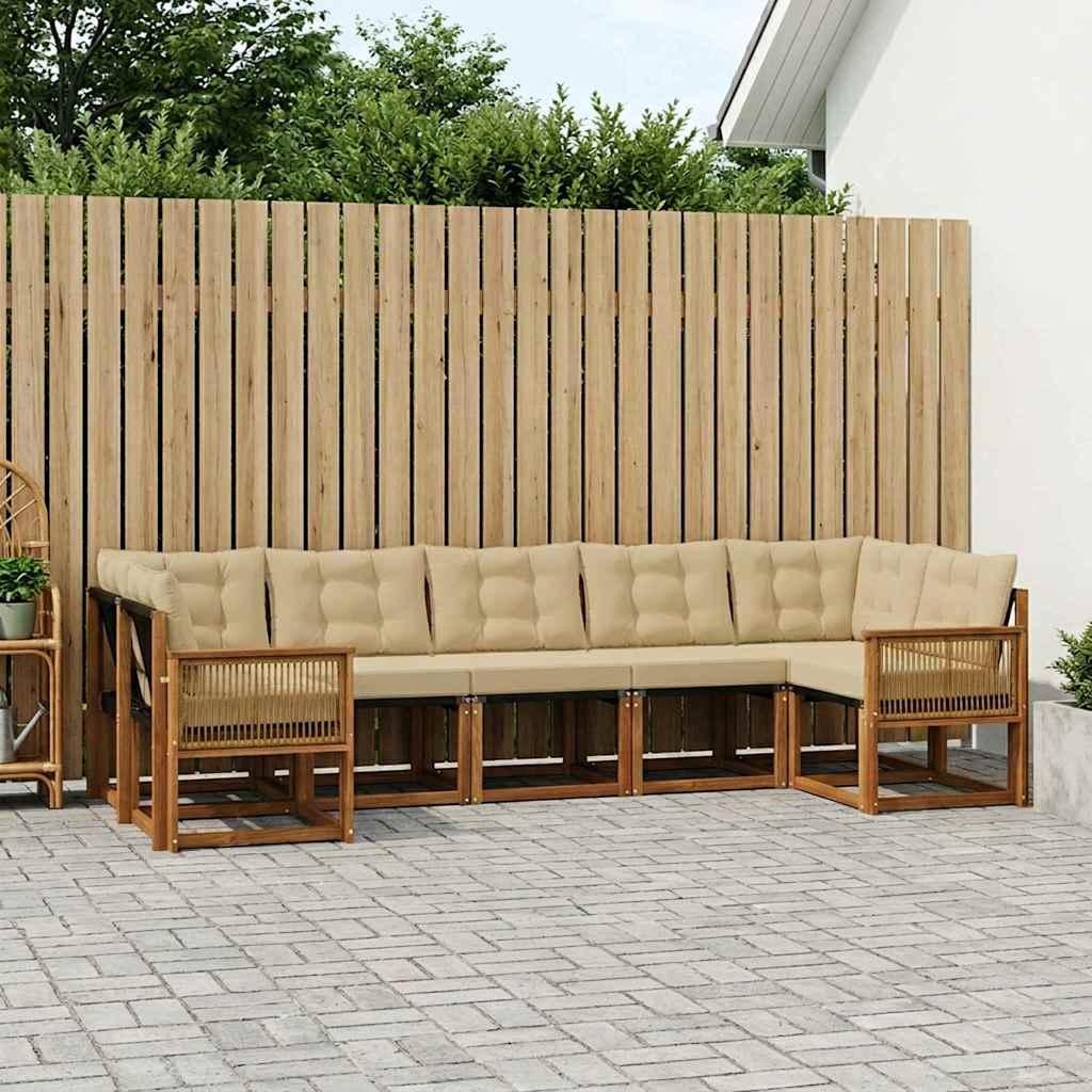 Udendørs sofagruppe med pude 7 stk Naturlig og Beige