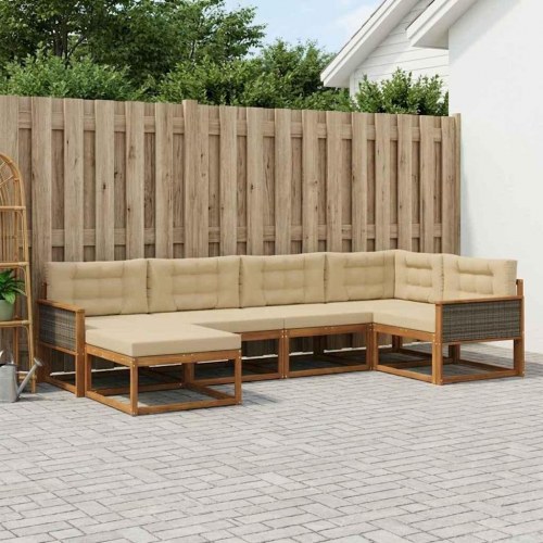 Udendørs sofagruppe med pude 6 stk Naturlig og Beige