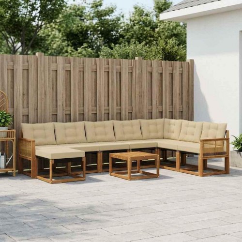 Udendørs sofagruppe med pude 9 stk Naturlig og Beige