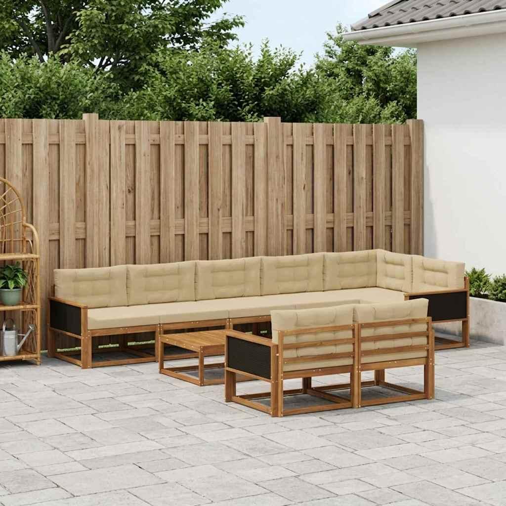 Udendørs sofagruppe med pude 9 stk Naturlig og Beige