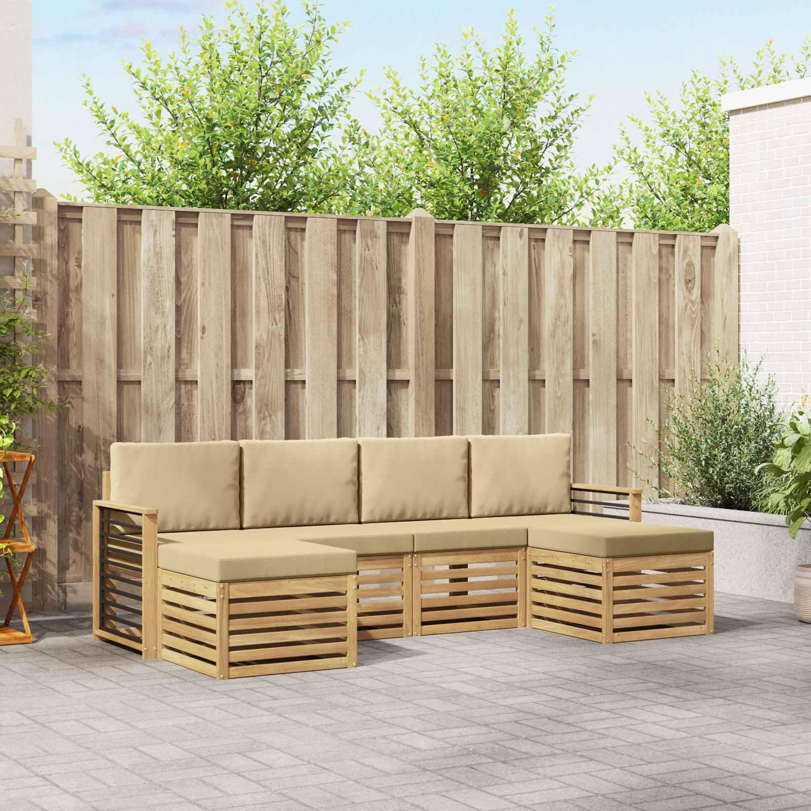 Sofasæt med pude 6 stk Hvid og Beige Polyester