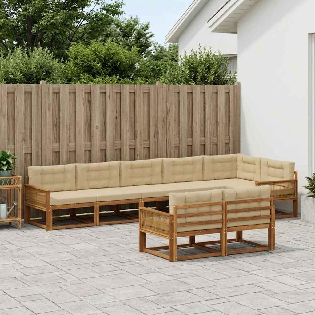 Udendørs sofagruppe med pude 8 stk Naturlig og Beige