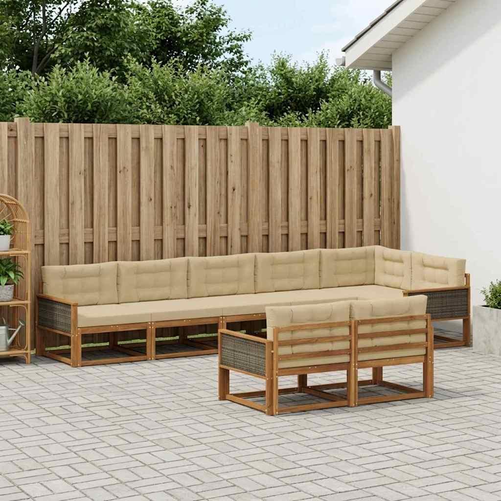 Udendørs sofagruppe med pude 8 stk Naturlig og Beige